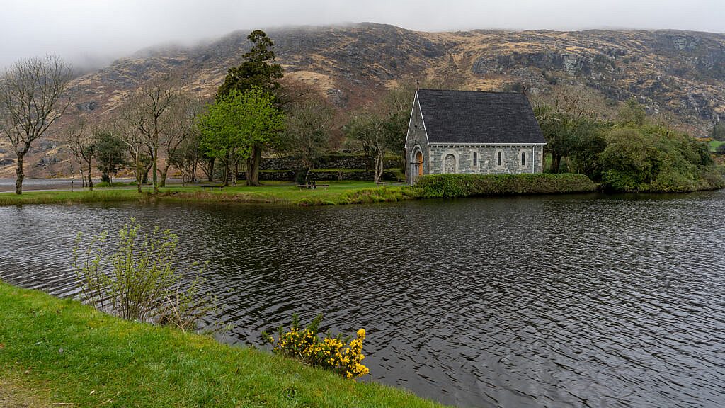 View across the lake to St. Finbarr's Oratory, Gougane Barra