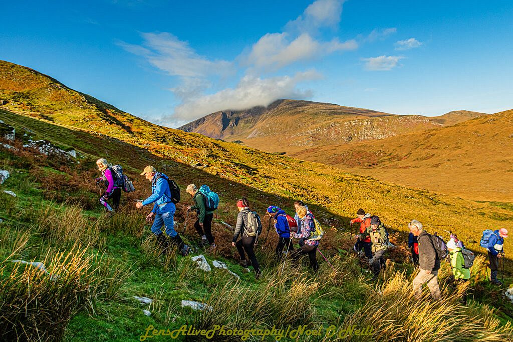 Beautiful landscape view on hillwalking route Lough Acummeen Loop