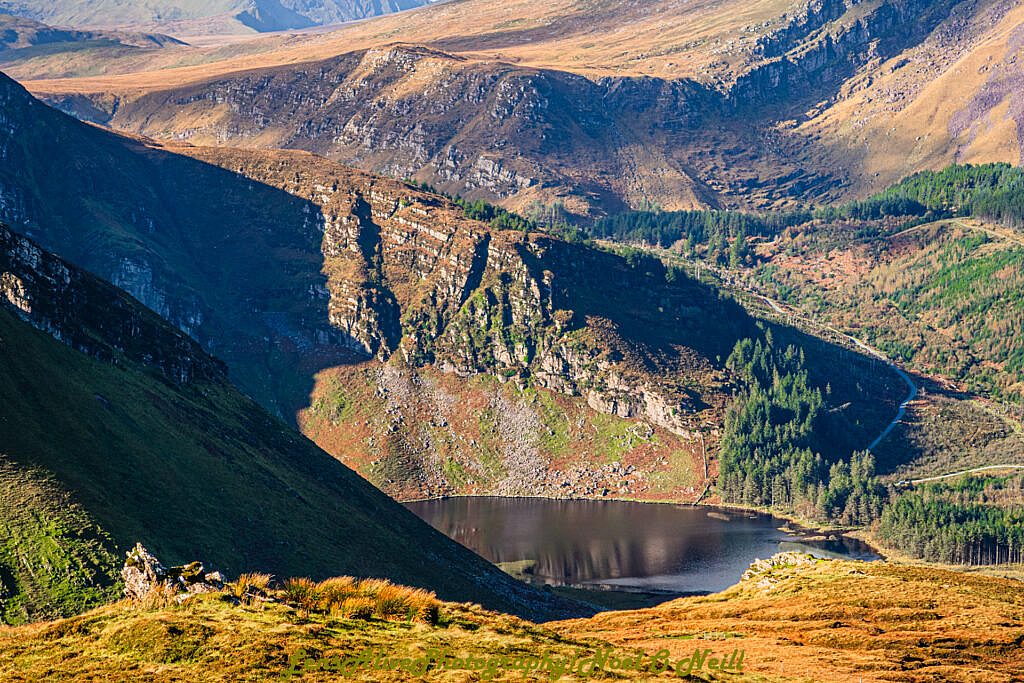 Beautiful landscape view on hillwalking route Lough Acummeen Loop